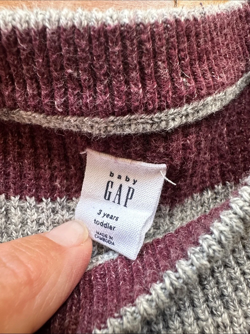 GAP Maroon and Gray Striped Crewneck Sweater 3T